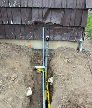 New underground gas line installation with marked trench, NJ